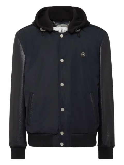 Philipp Plein leather-sleeve hooded bomber jacket