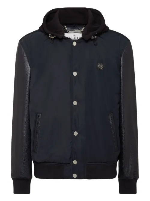 Veste bomber en laine à manches en cuir - Philipp Plein - Modalova