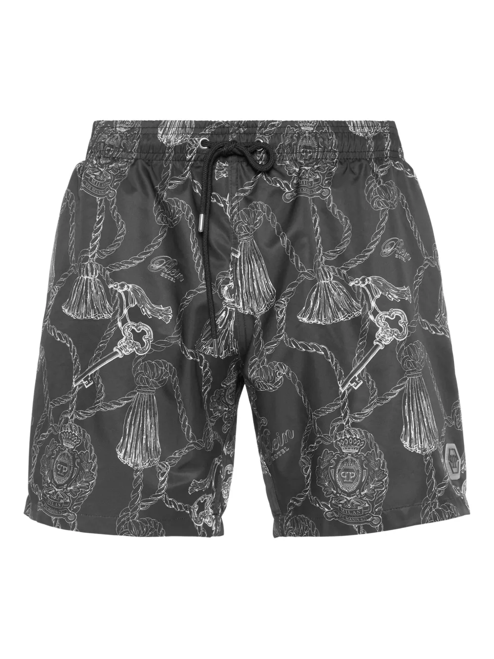 Philipp Plein タッセル キープリント トランクス水着 - ブラック Philipp Plein タッセル キープリント トランクス水着 - ブラック
