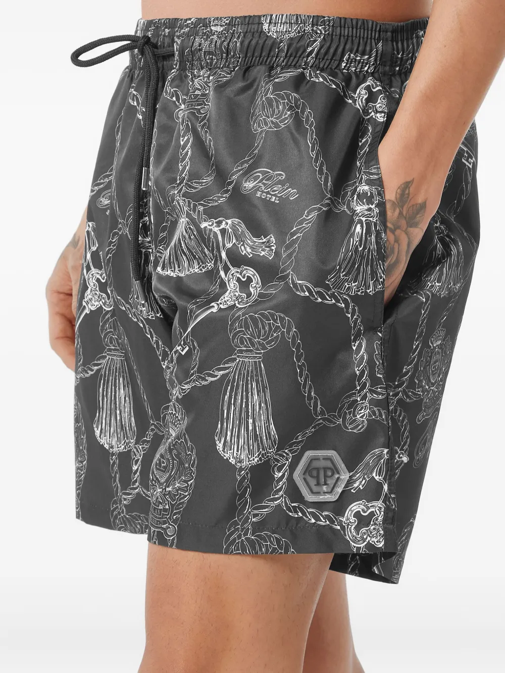 Philipp Plein Zwembroek met print en kwastje Zwart
