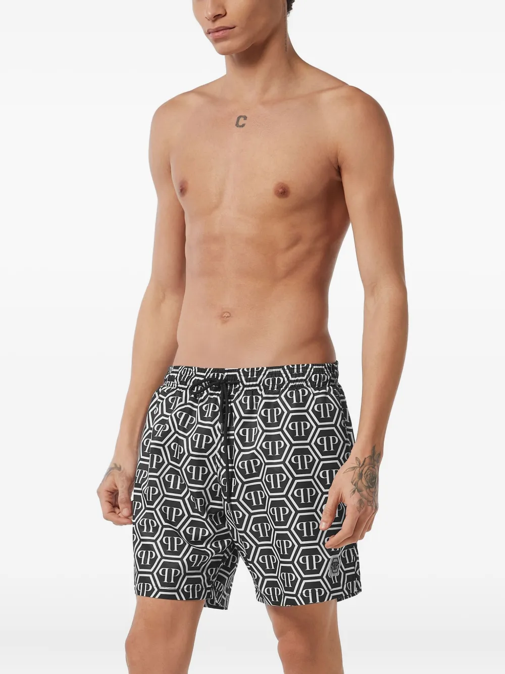 Philipp Plein Zwembroek met monogram Zwart
