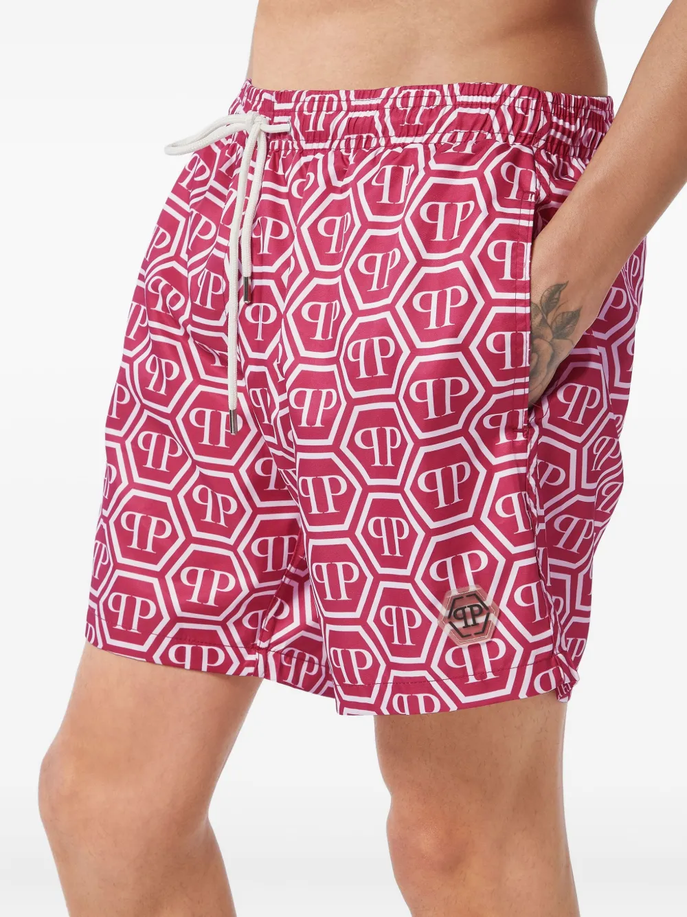 Philipp Plein Zwembroek met monogram Rood