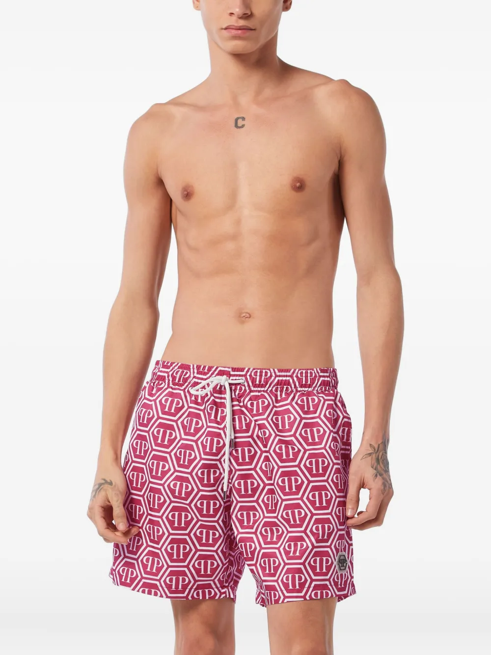 Philipp Plein Zwembroek met monogram Rood