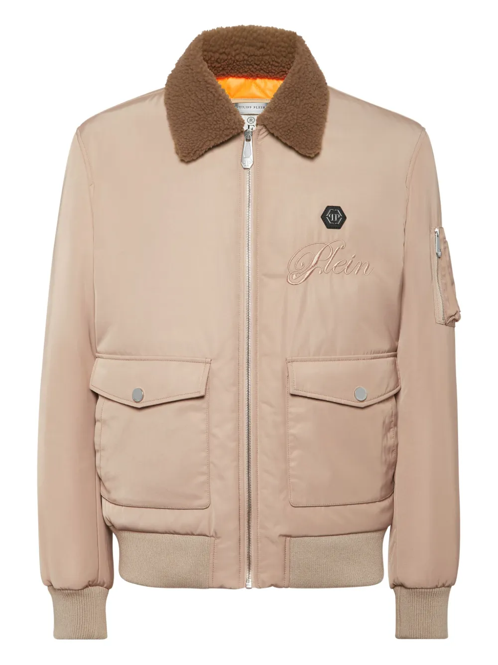Philipp Plein shearling-collar bomber jacket Beige