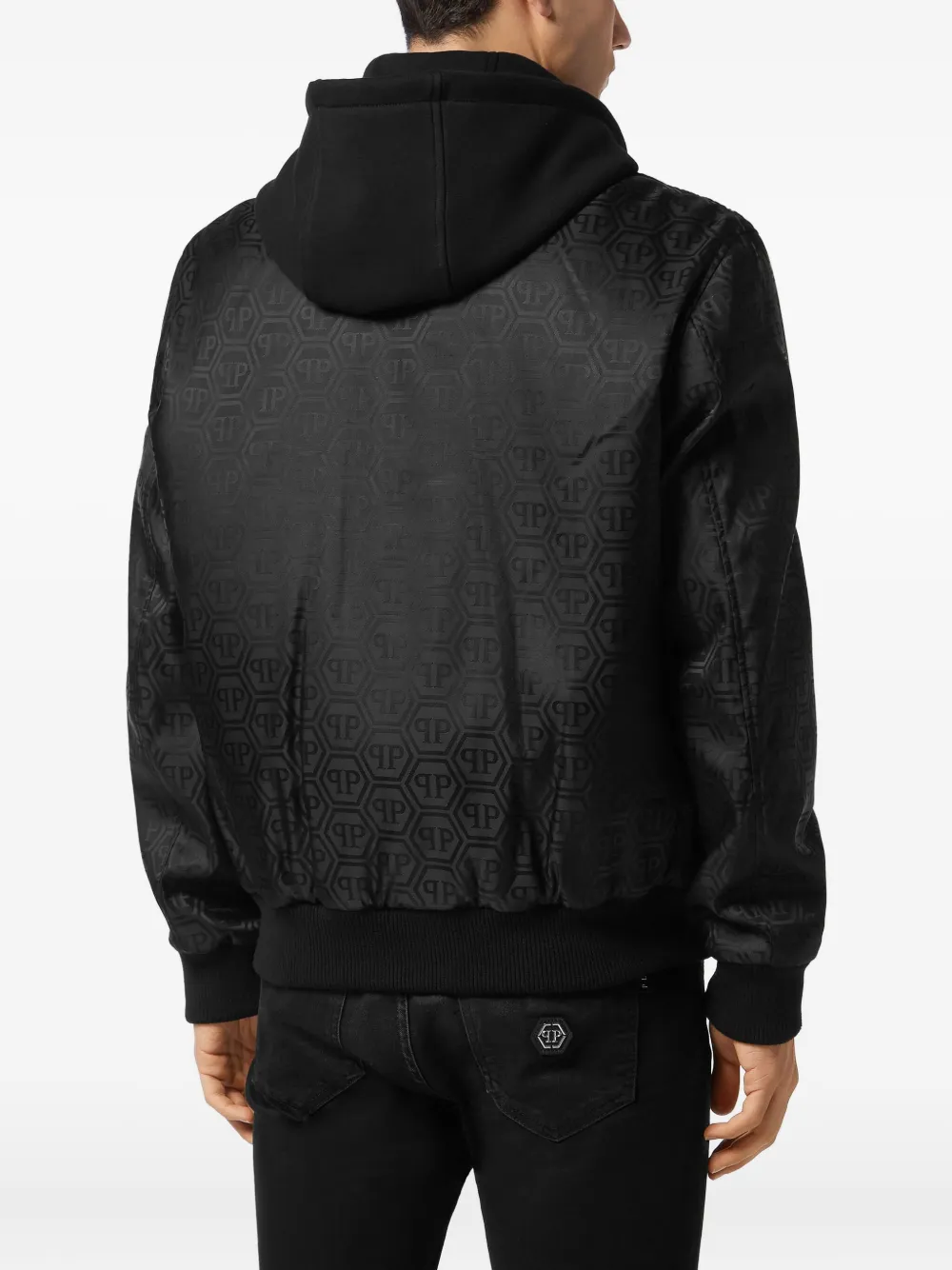 Philipp Plein Bomberjack met capuchon en logopatroon Zwart