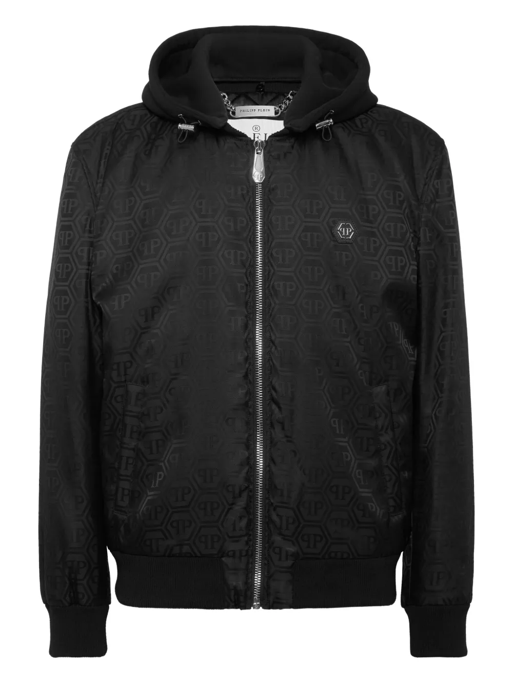 Philipp Plein logo-pattern hooded bomber jacket | Black | Image 1