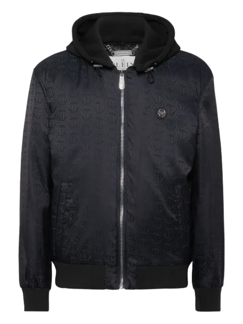 Philipp Plein logo-pattern hooded bomber jacket