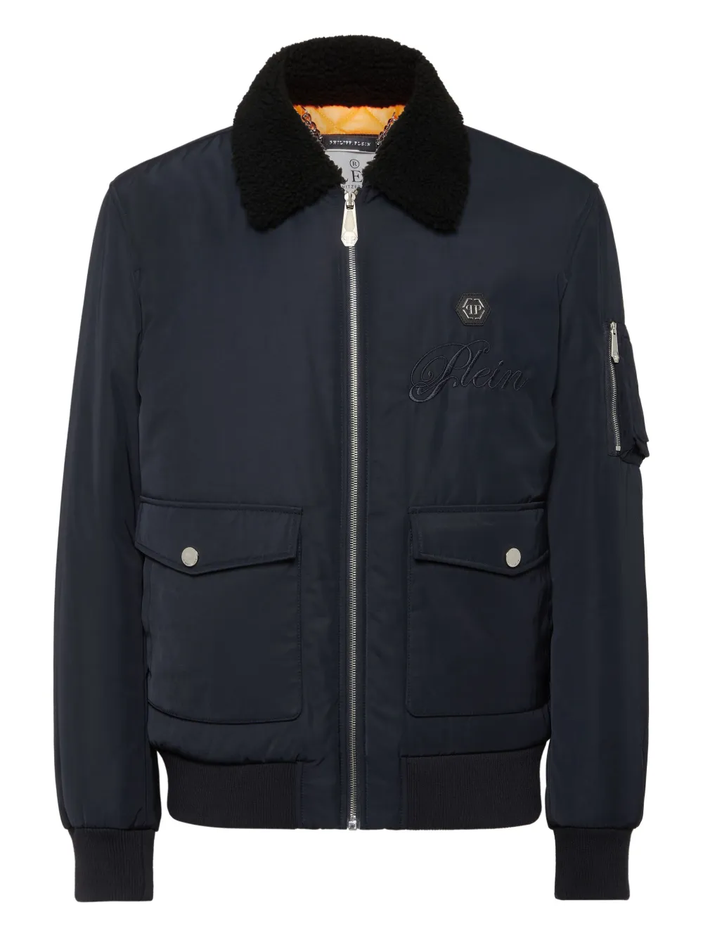 Philipp Plein shearling-collar bomber jacket - Blu