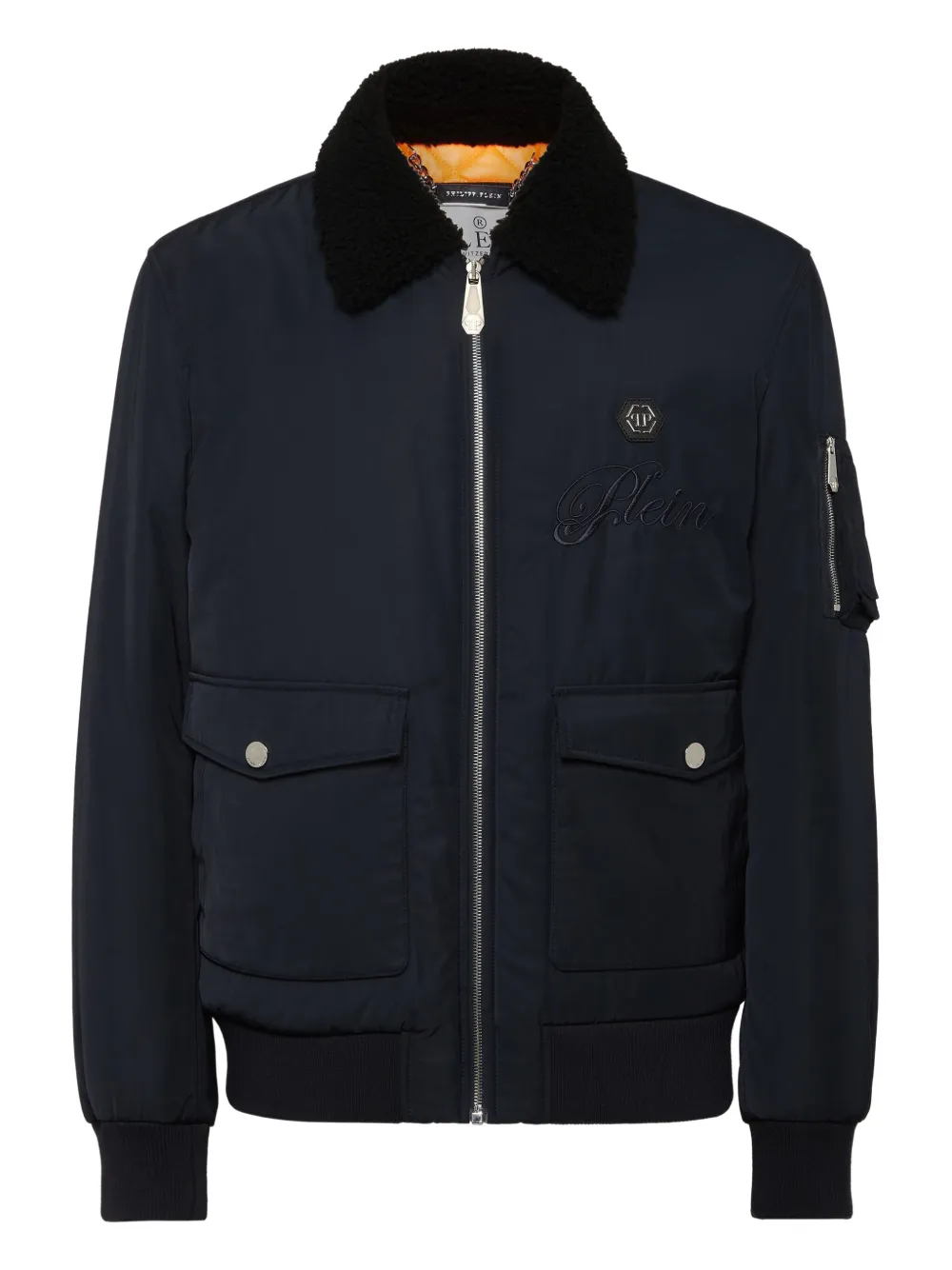 Philipp Plein shearling-collar bomber jacket Blauw