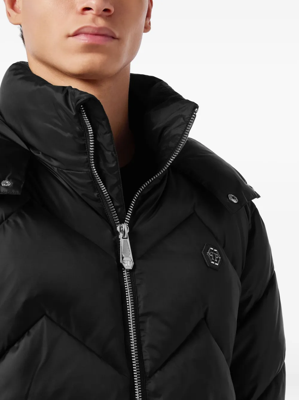 Philipp Plein Donsjack met chevron streep Zwart