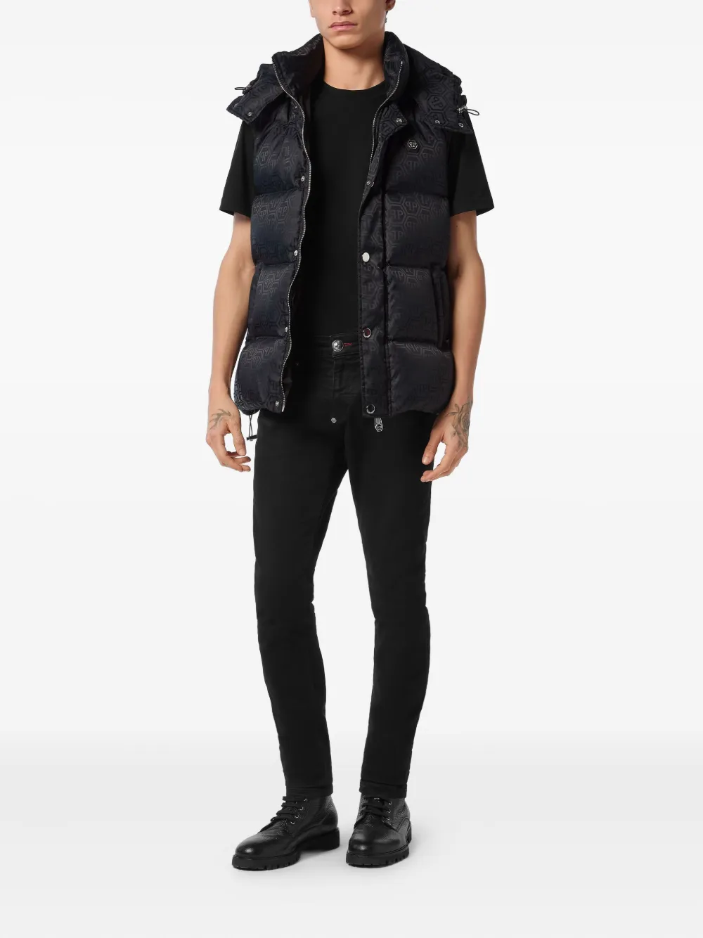 Philipp Plein monogram quilted down gilet Blauw