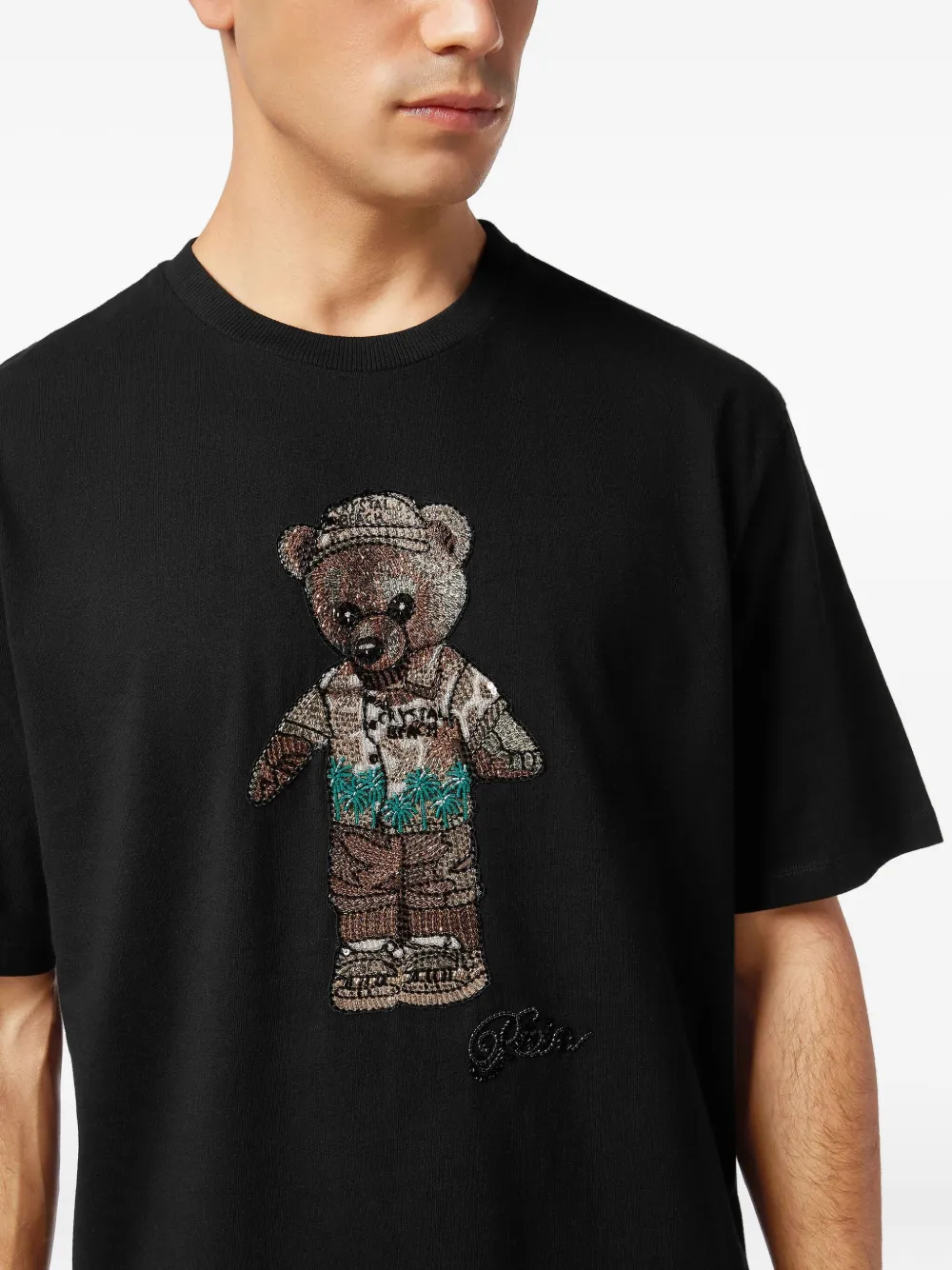 Philipp Plein T-shirt met teddybeer en kristallen Zwart