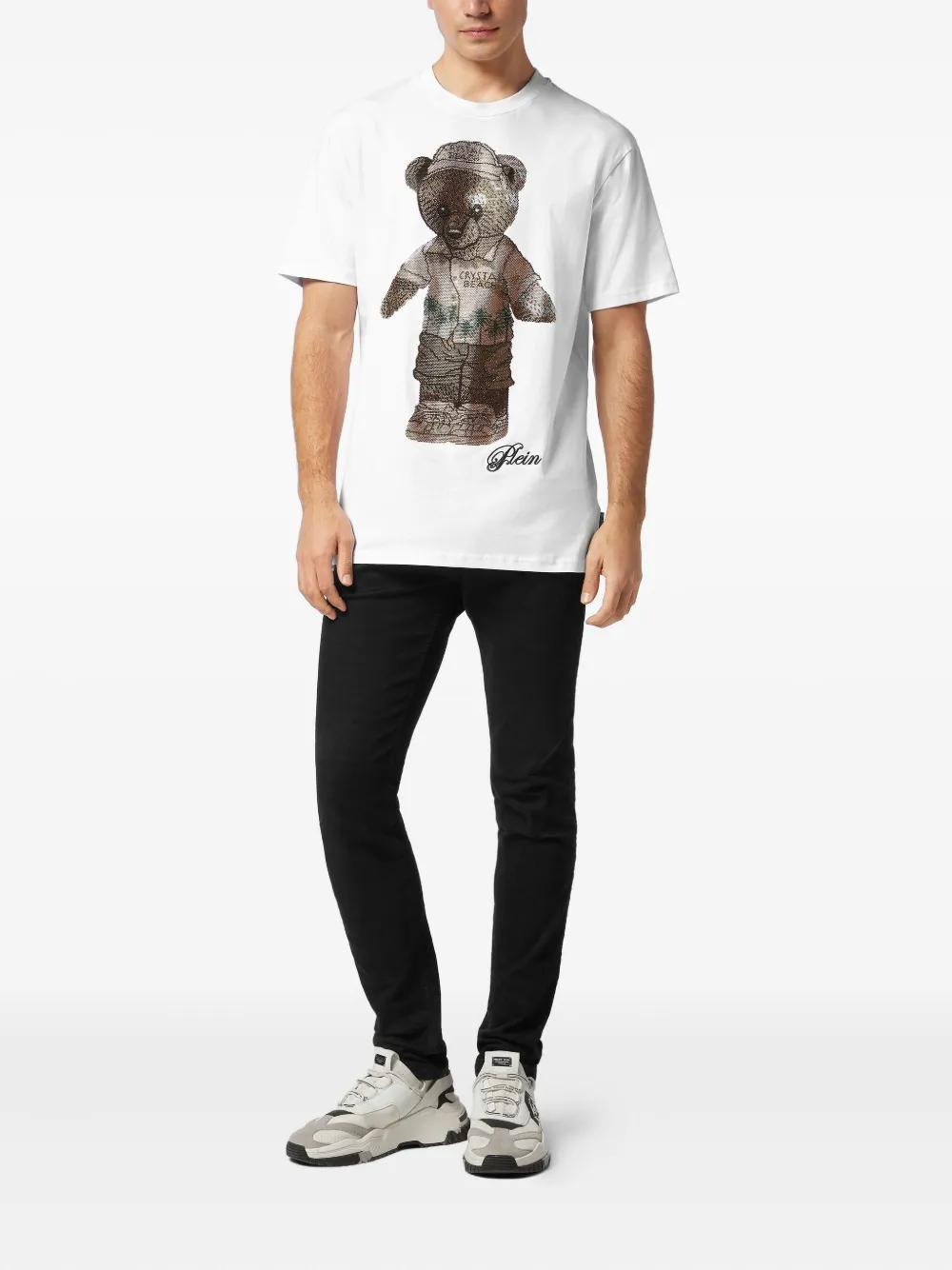 Philipp Plein T-shirt verfraaid met kristallen en teddybeer Wit