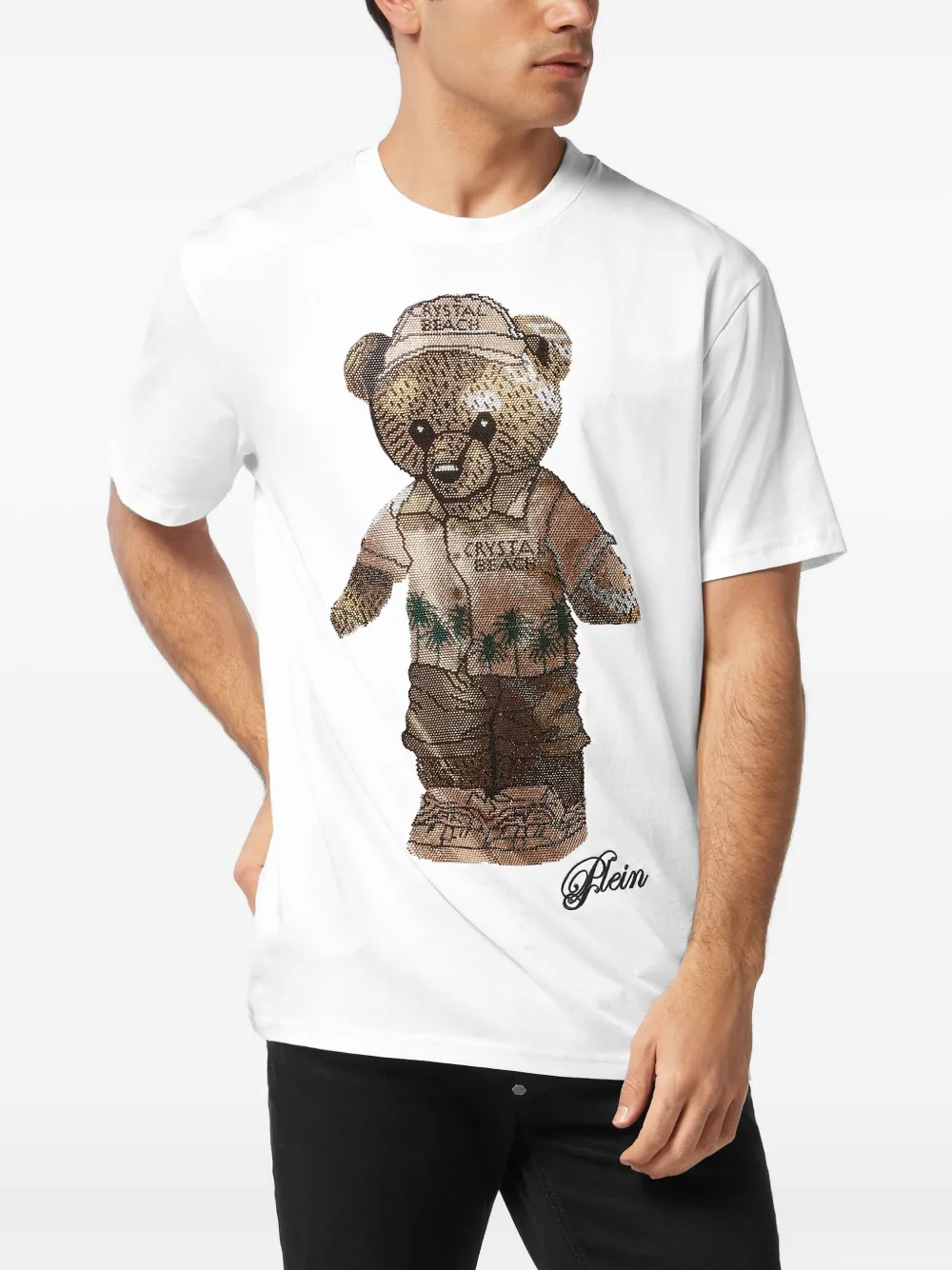 Philipp Plein T-shirt verfraaid met kristallen en teddybeer Wit