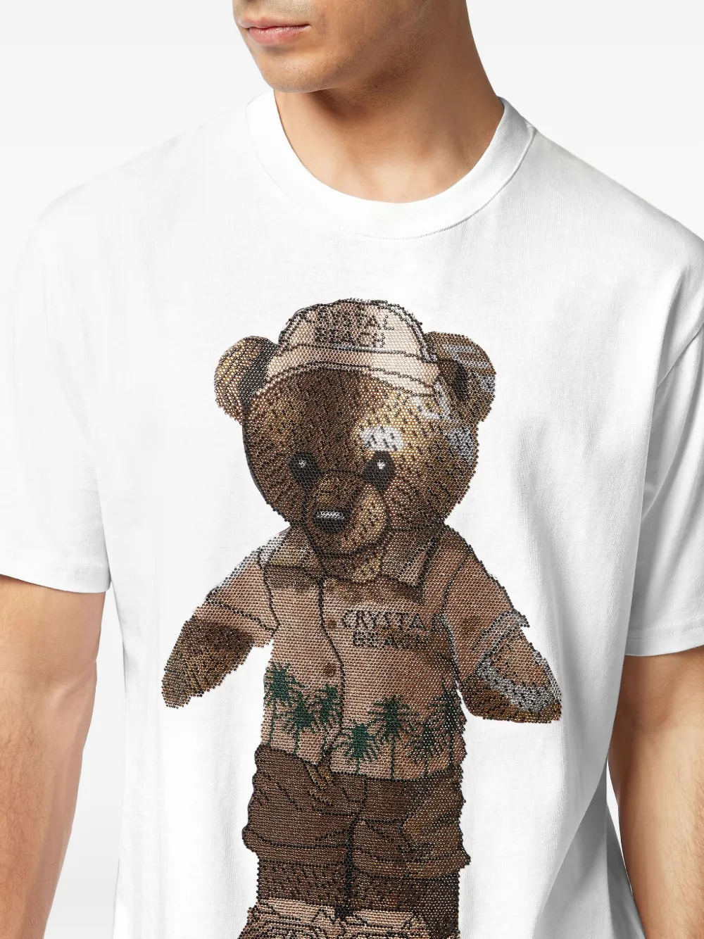 Philipp Plein T-shirt verfraaid met kristallen en teddybeer Wit