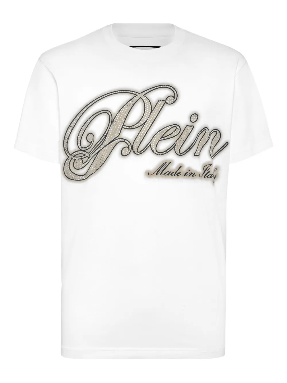 Philipp Plein Katoenen T-shirt verfraaid met stras "01 white"