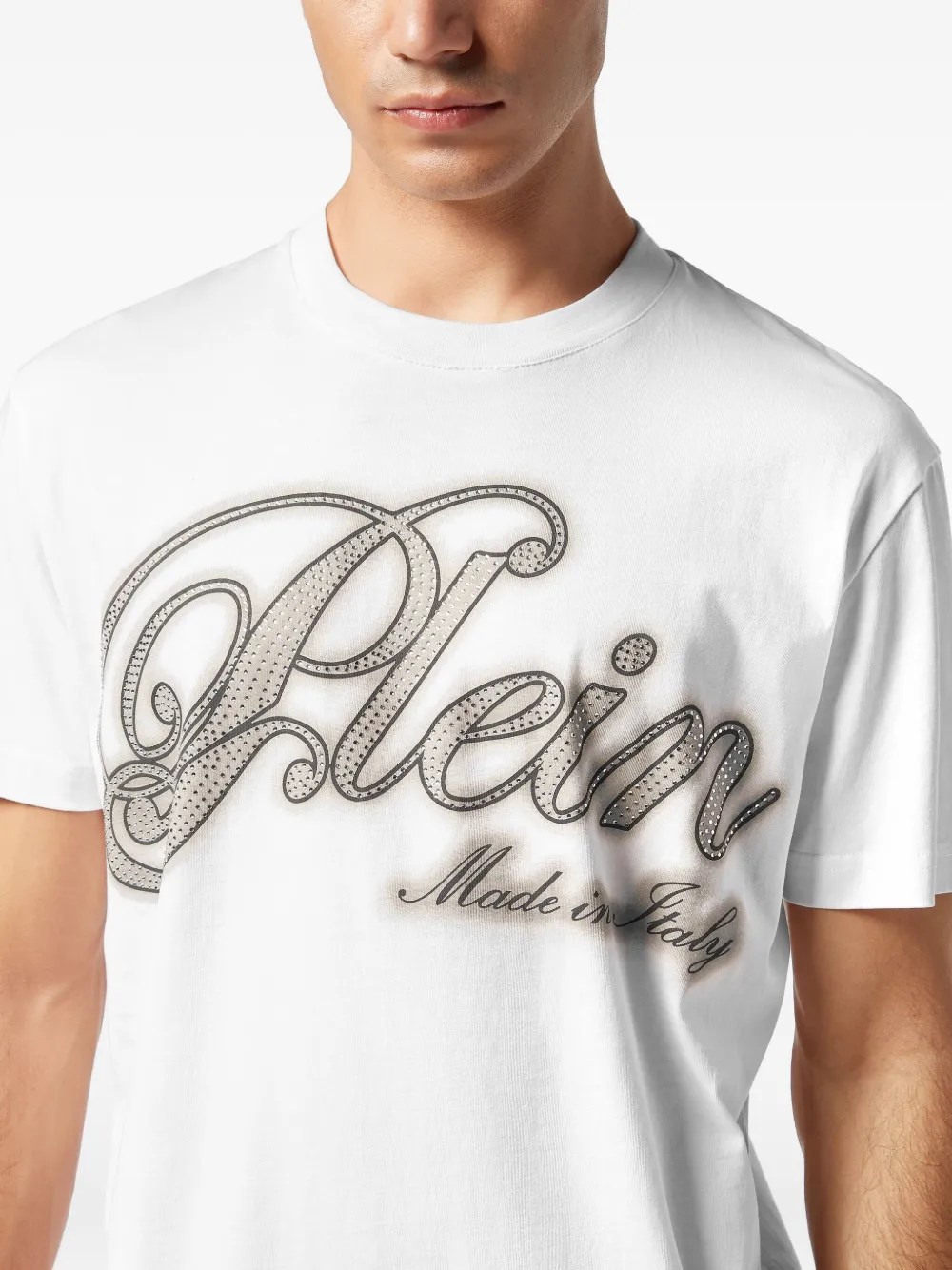 Philipp Plein Katoenen T-shirt verfraaid met stras "01 white"