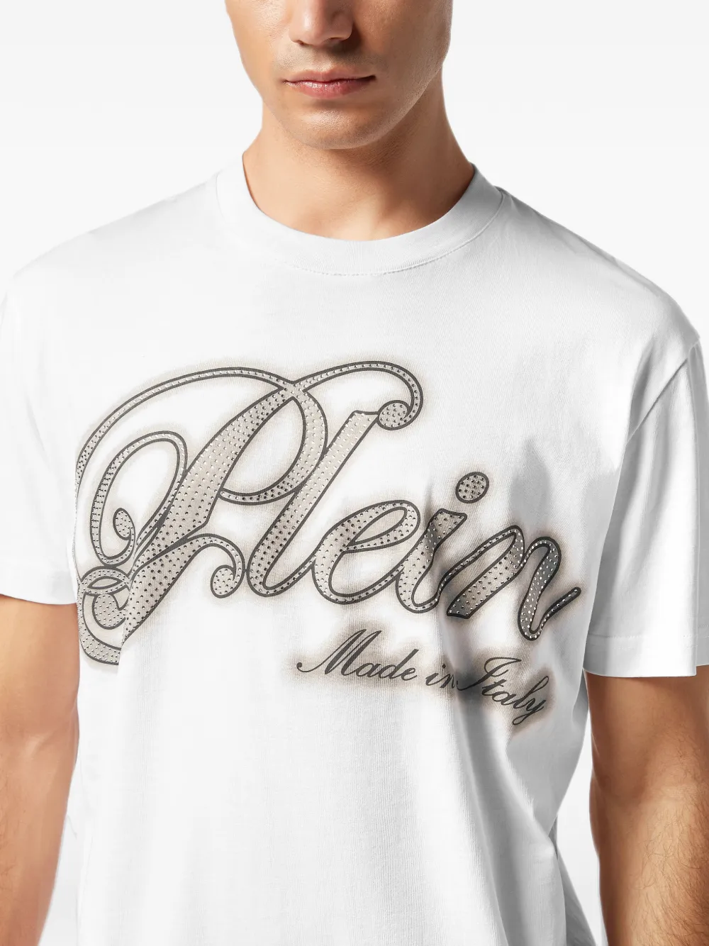 Philipp Plein Katoenen T-shirt verfraaid met stras "01 white"