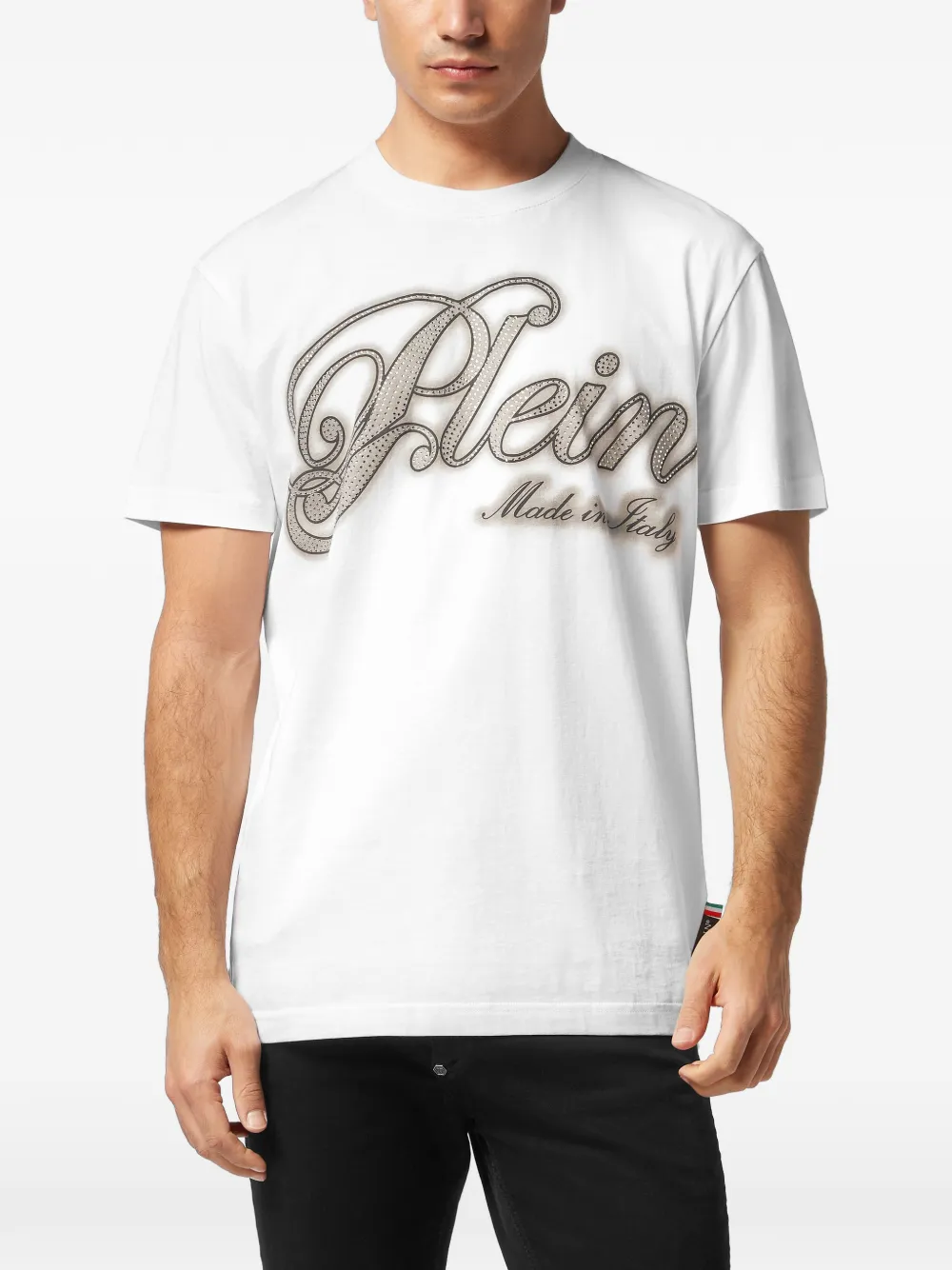 Philipp Plein Katoenen T-shirt verfraaid met stras "01 white"