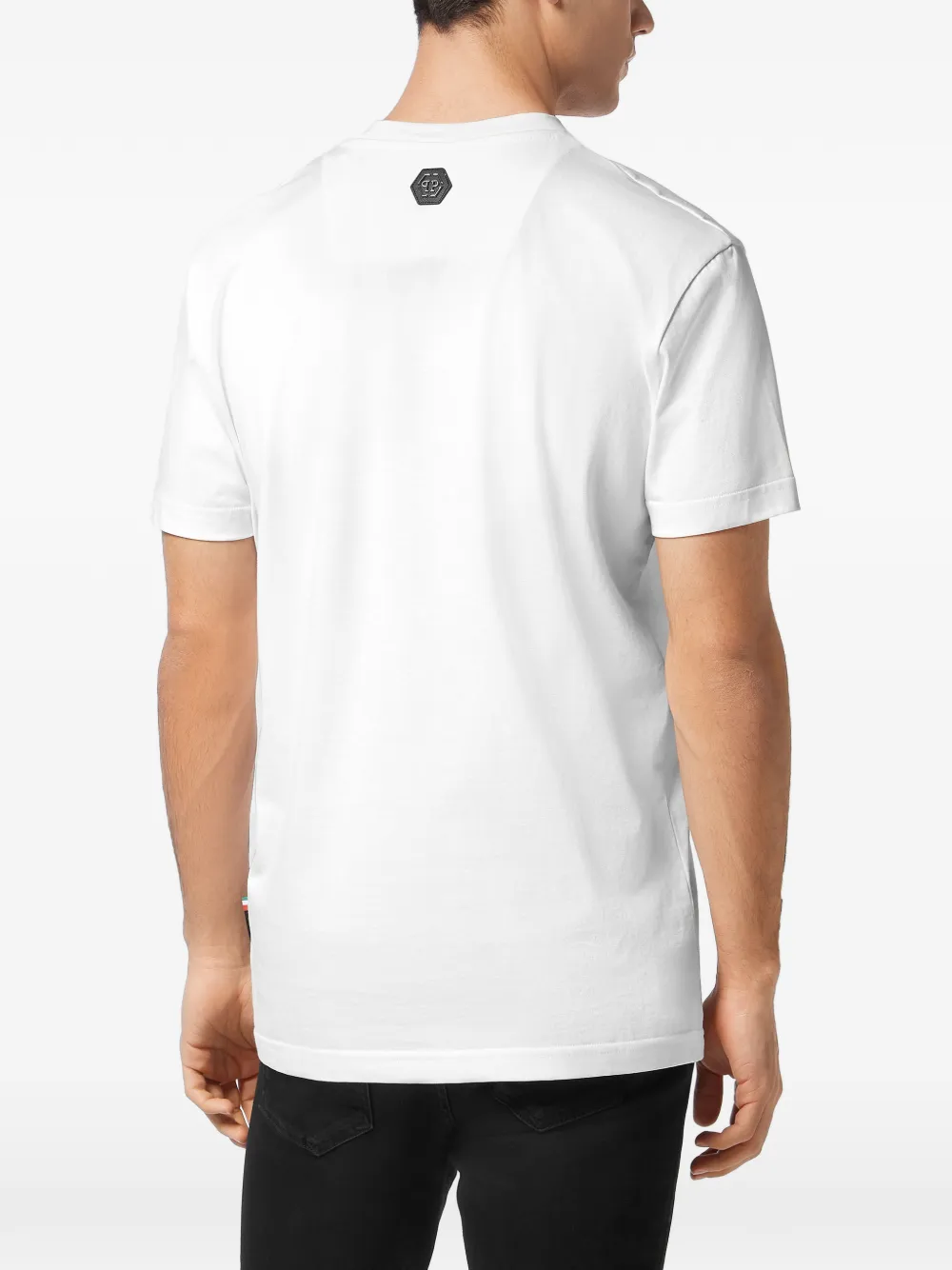 Philipp Plein Katoenen T-shirt verfraaid met stras "01 white"