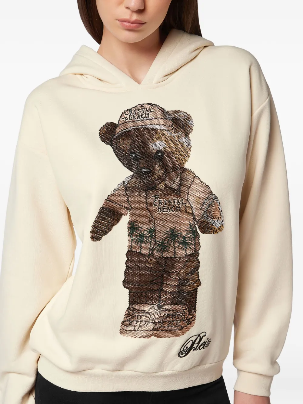 Philipp Plein Teddy Beach crystal hoodie Beige