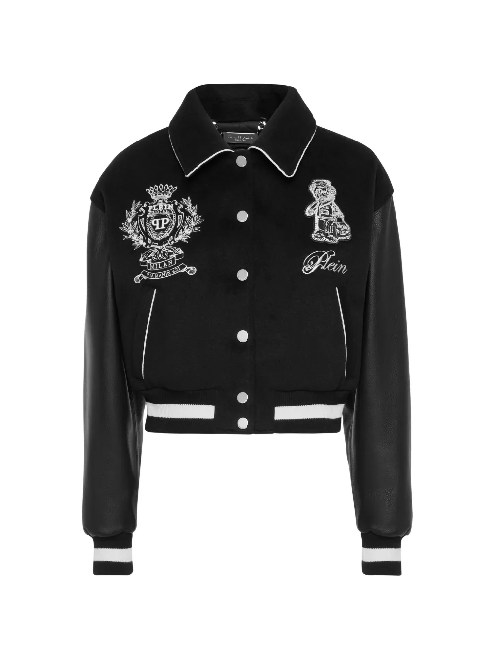 Philipp Plein Bomber con maniche in pelle e ricamo logo - Nero