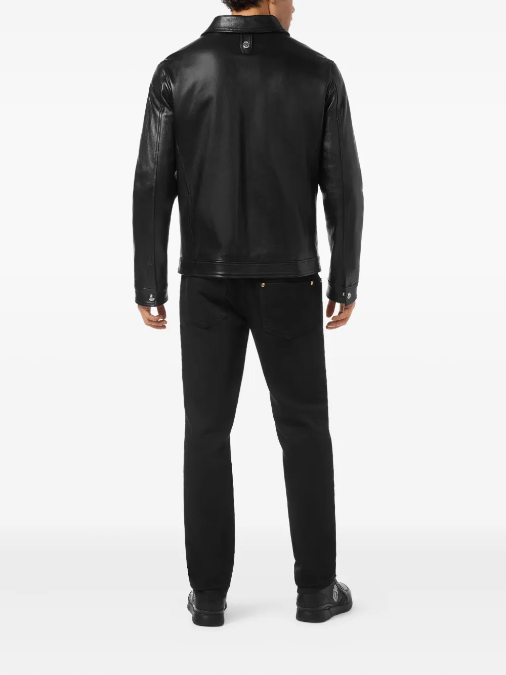 Billionaire Leren jack met geborduurd logo Zwart