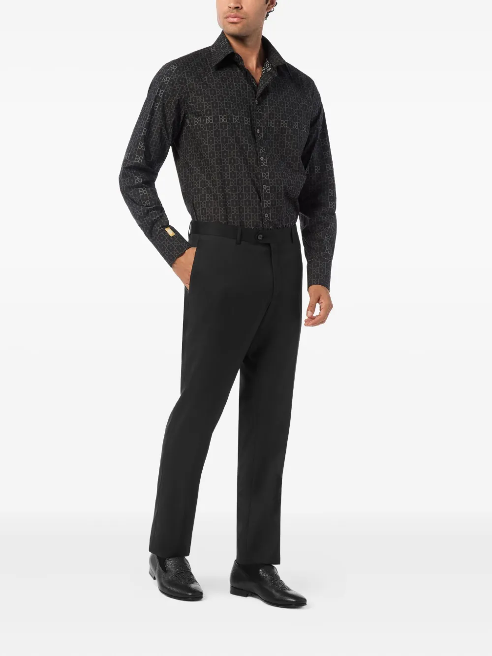 Billionaire Geruit zilver geslepen overhemd - Zwart