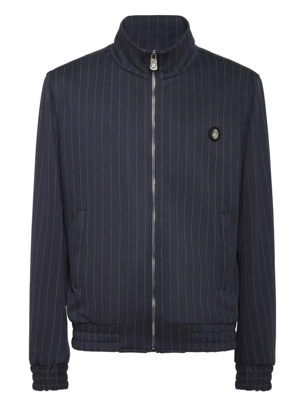 pinstripe zip-up jacket