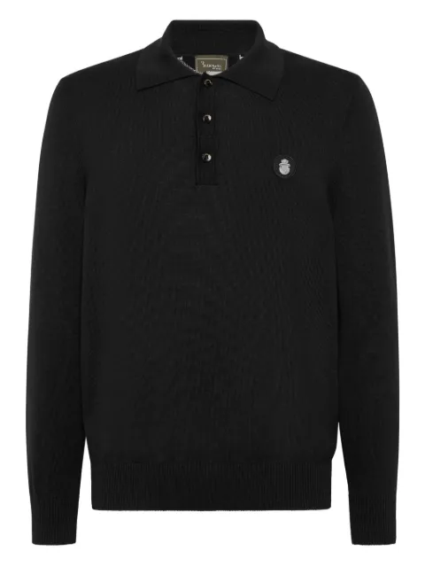 Billionaire crest-plaque long-sleeve polo shirt