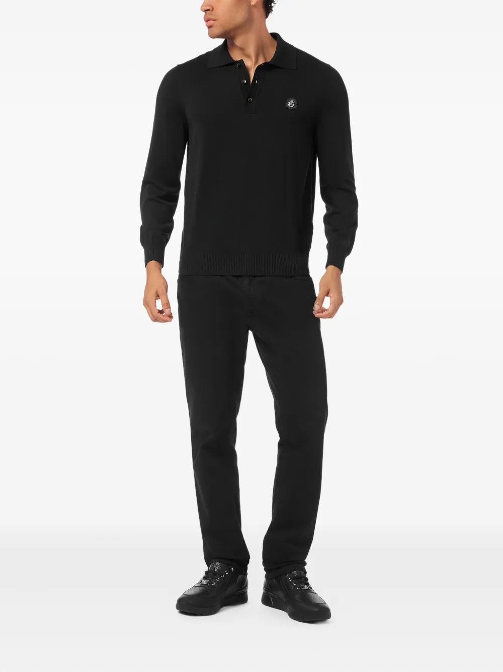 Billionaire Poloshirt met logoplakkaat en lange mouwen - Zwart