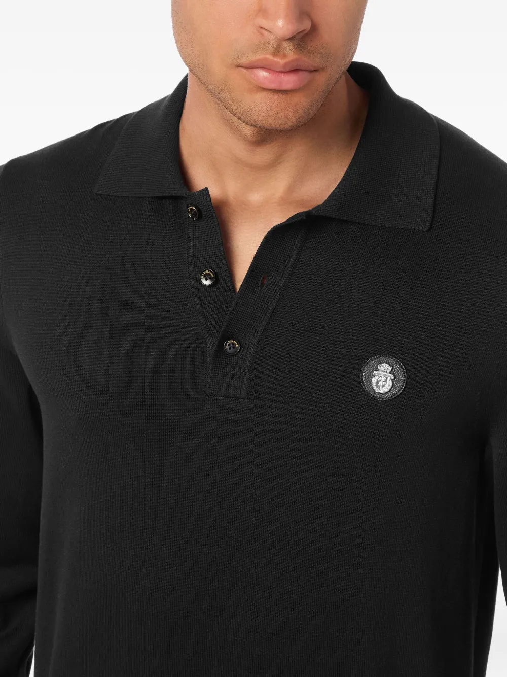 Billionaire Poloshirt met logoplakkaat en lange mouwen Zwart