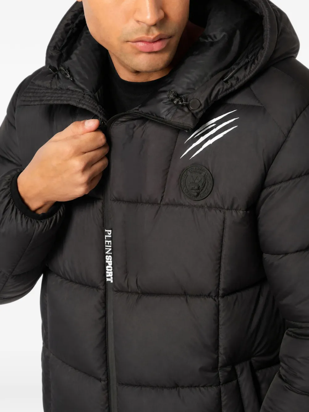 Plein Sport Thunder hooded puffer jacket Zwart