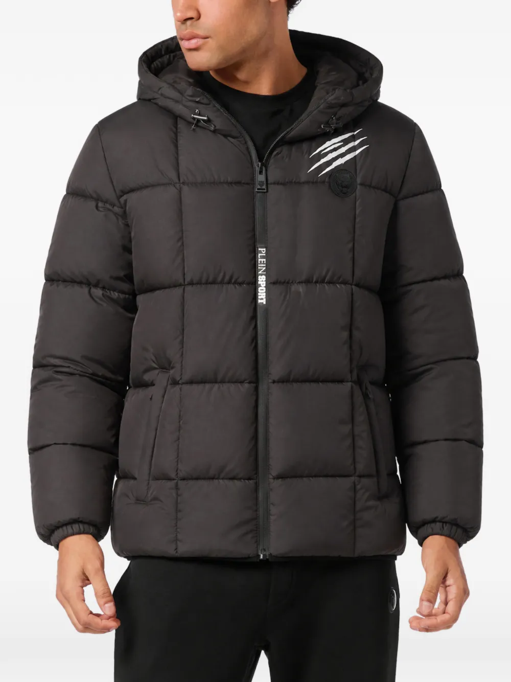 Plein Sport Thunder hooded puffer jacket Zwart