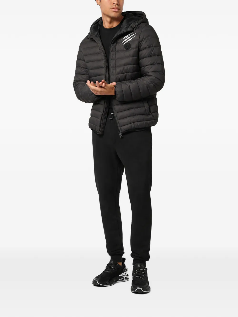 Plein Sport Thunder hooded puffer jacket Zwart