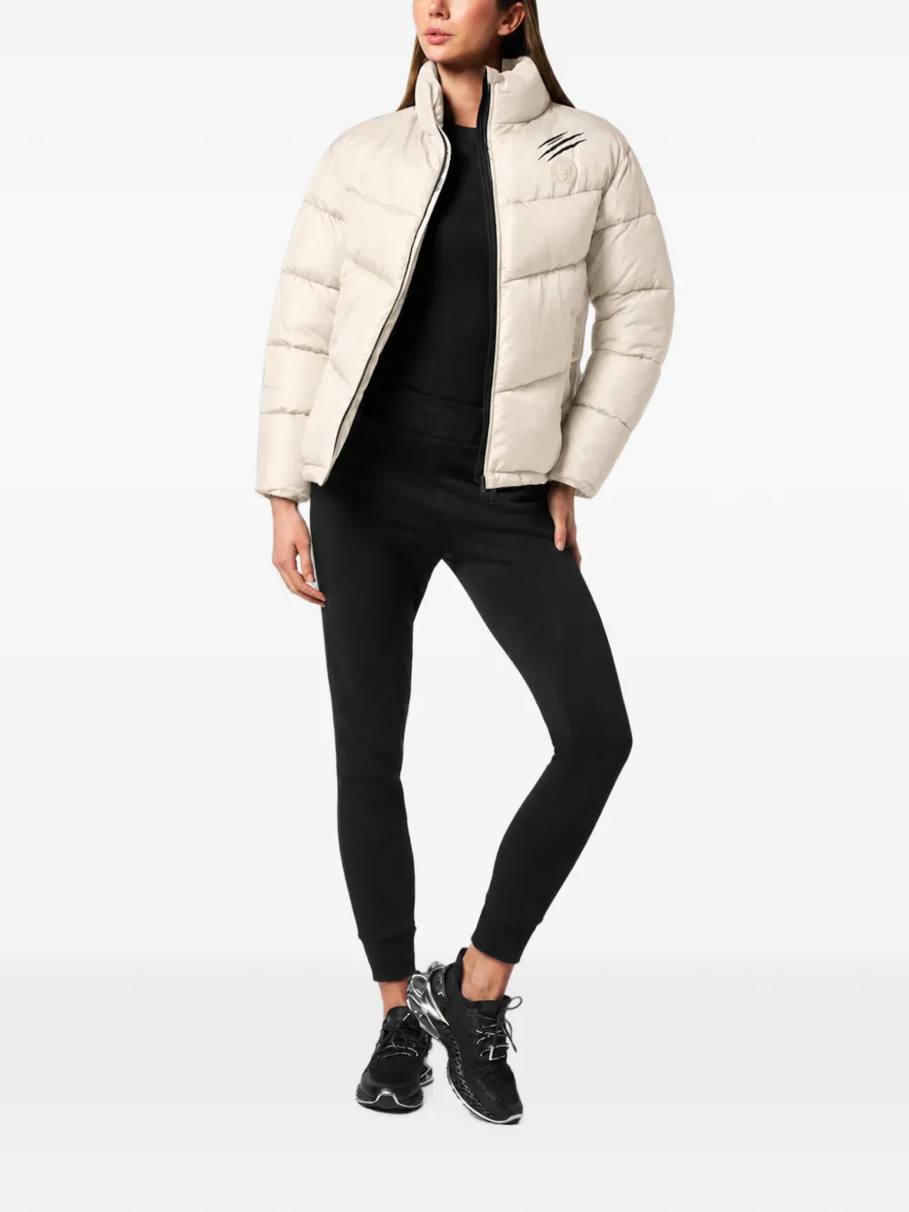 Plein Sport Helsinki logo-patch puffer jacket Beige