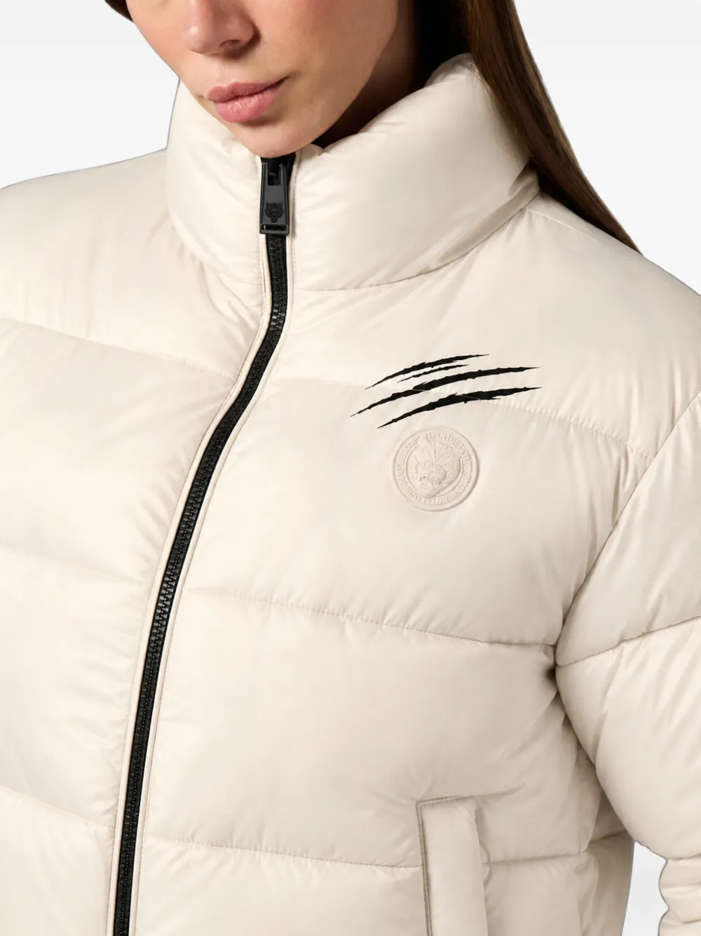 Plein Sport Helsinki logo-patch puffer jacket Beige