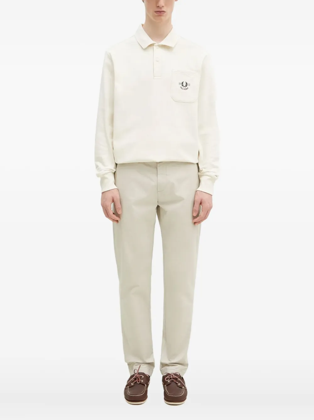 Fred Perry embroidered-pocket long-sleeve polo shirt | White | Image 1