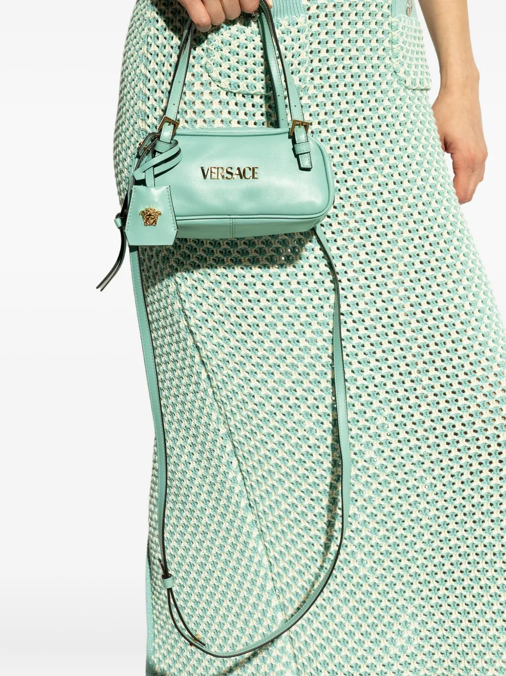 Versace Tag leather mini shoulder bag - Groen