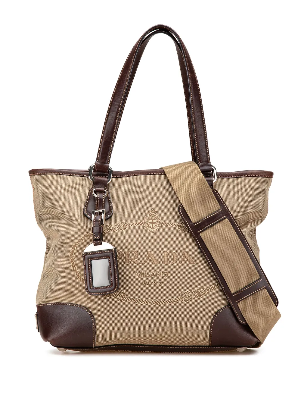 Pre-owned Prada 2013-2025 Leather Trimmed Canvas Canapa Logo Satchel