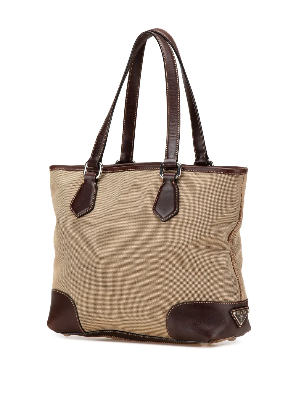 Pre-owned Prada 2013-2025 Leather Trimmed Canvas Canapa Logo Satchel