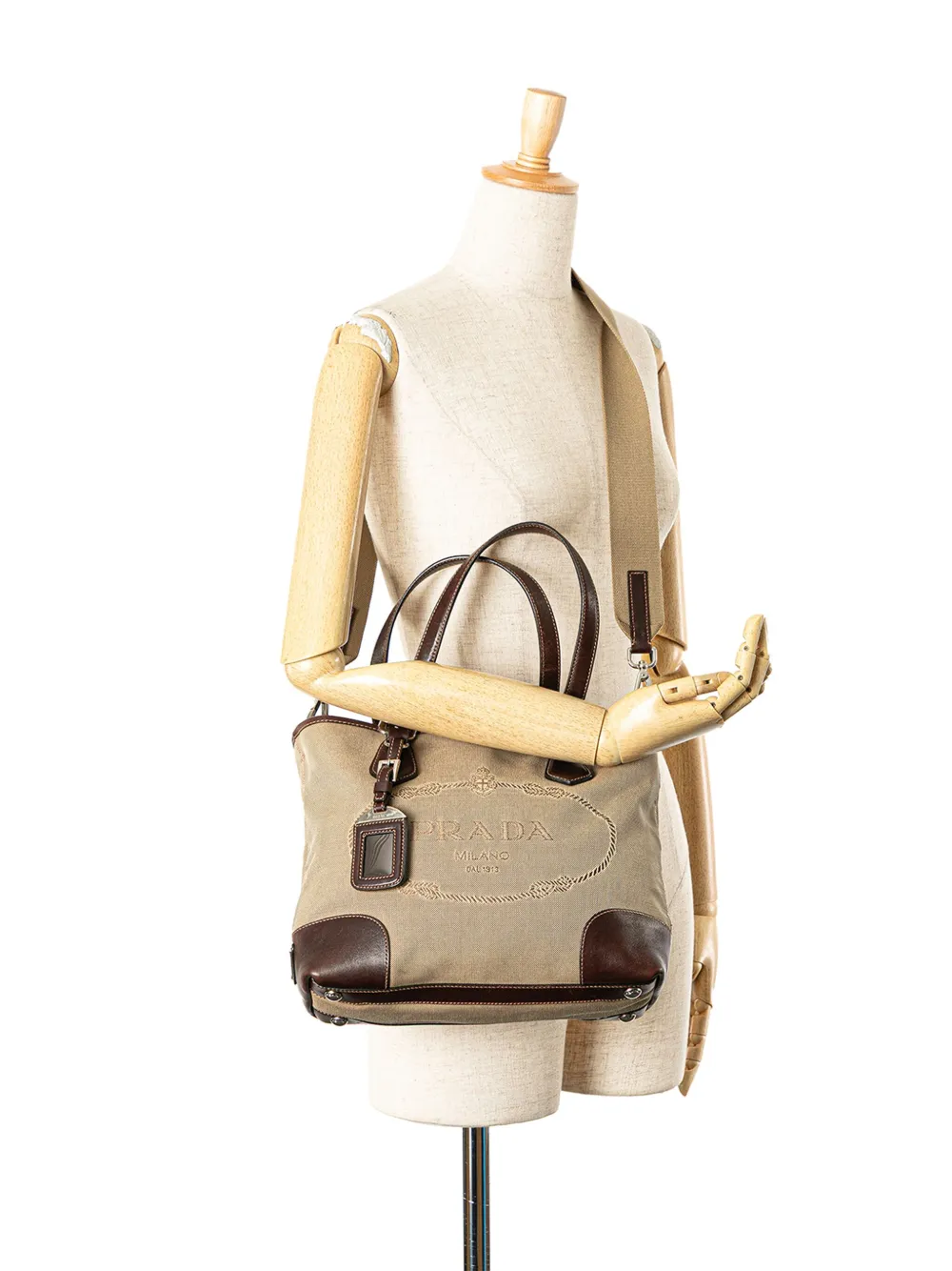 Pre-owned Prada 2013-2025 Leather Trimmed Canvas Canapa Logo Satchel