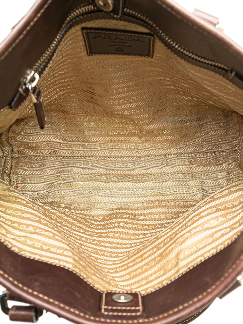 Pre-owned Prada 2013-2025 Leather Trimmed Canvas Canapa Logo Satchel