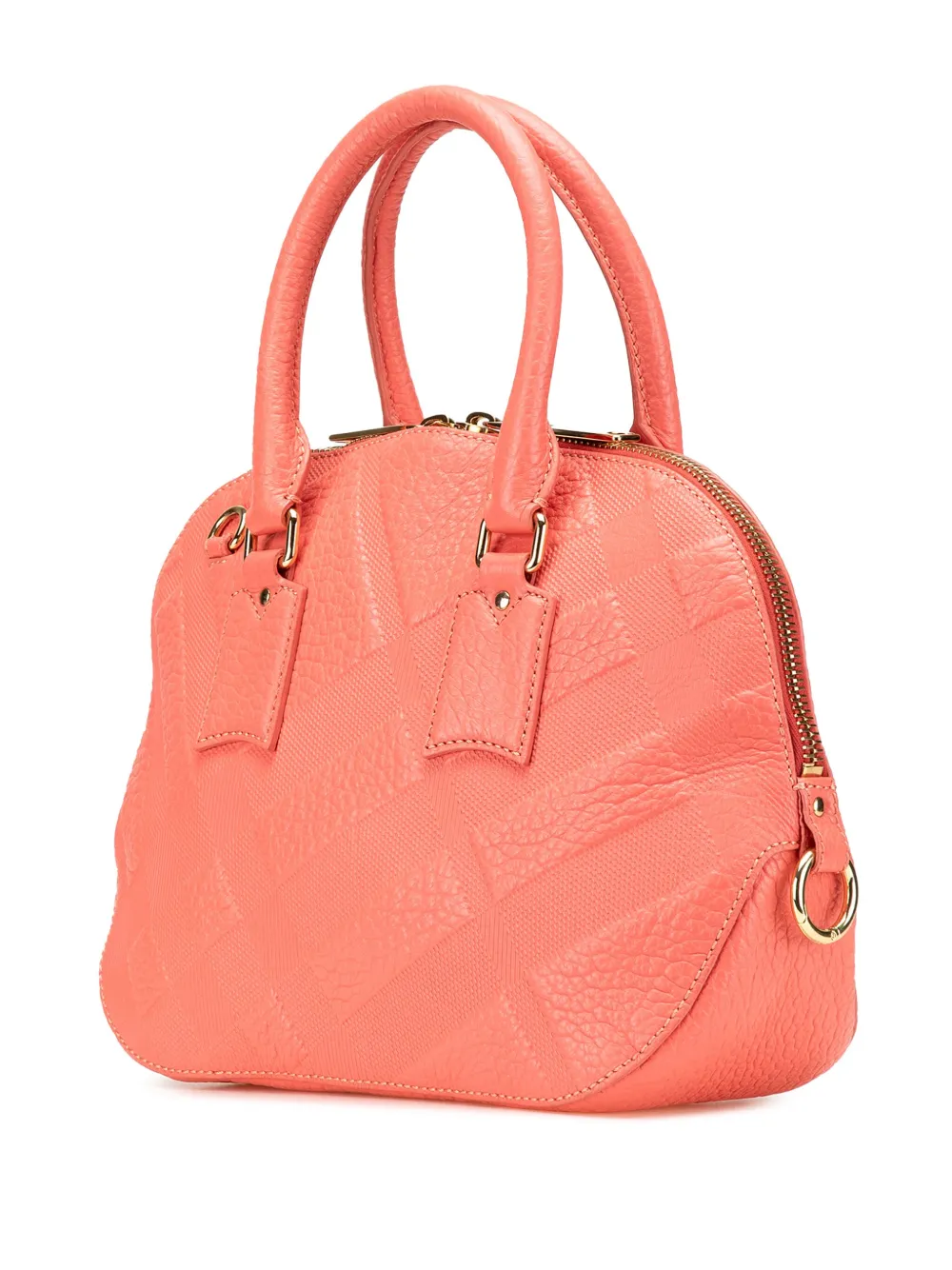 Pre-owned Burberry 2000-2017 Small Heritage Grain Check Embossed Orchard Bowling Bag Satchel In Pink