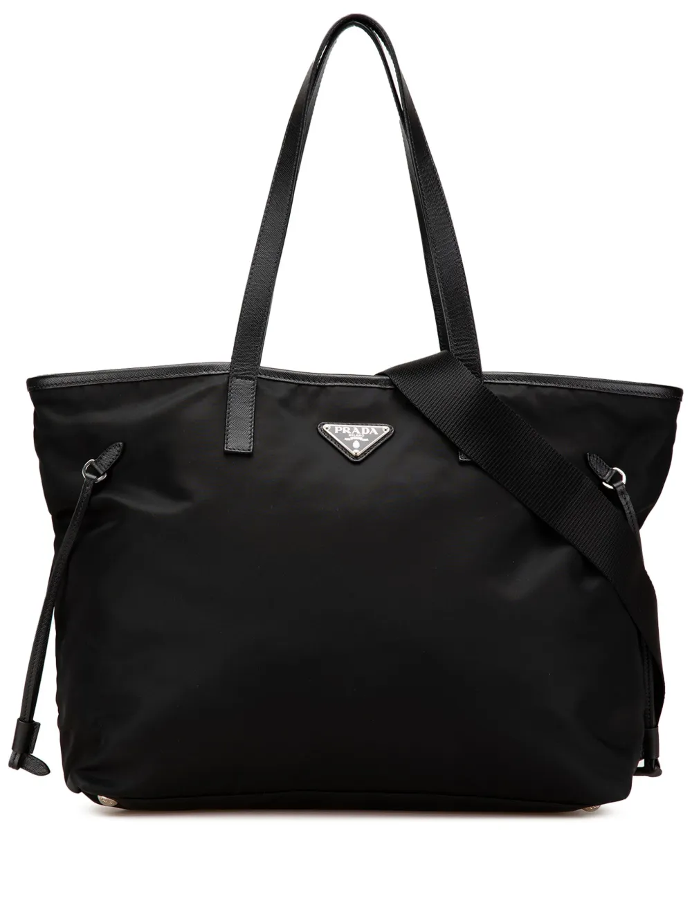 Pre-owned Prada 2013-2024 Tessuto Saffiano Trimmed Open Convertible Tote Satchel
