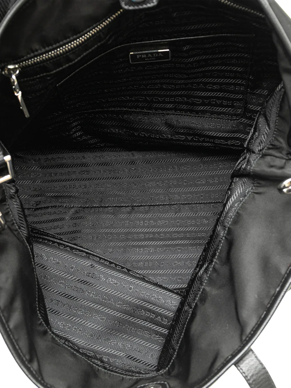 Pre-owned Prada 2013-2024 Tessuto Saffiano Trimmed Open Convertible Tote Satchel