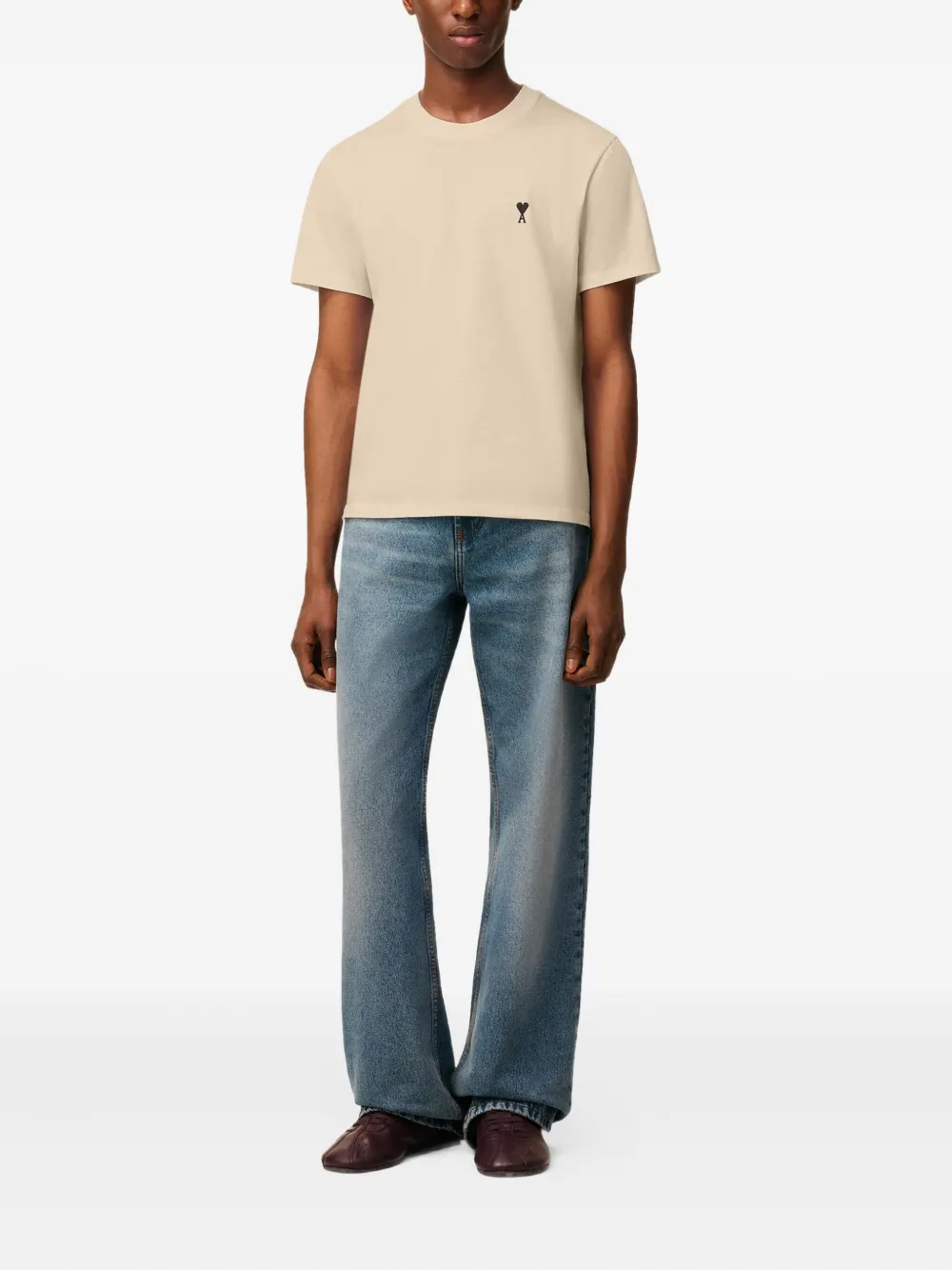 AMI Paris T-shirt met geborduurd logo Beige