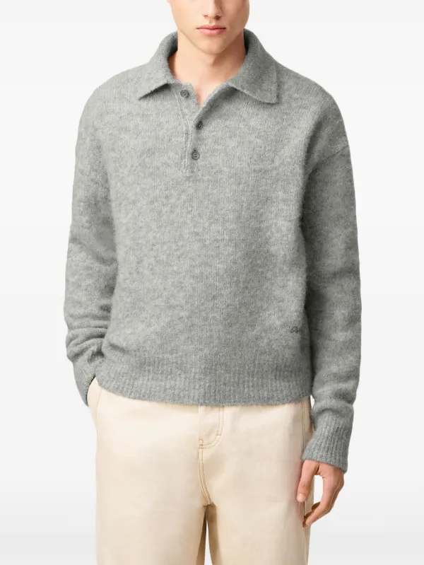 AMI Paris long-sleeve logo-embroidered Polo Shirt | Grey | FARFETCH AO