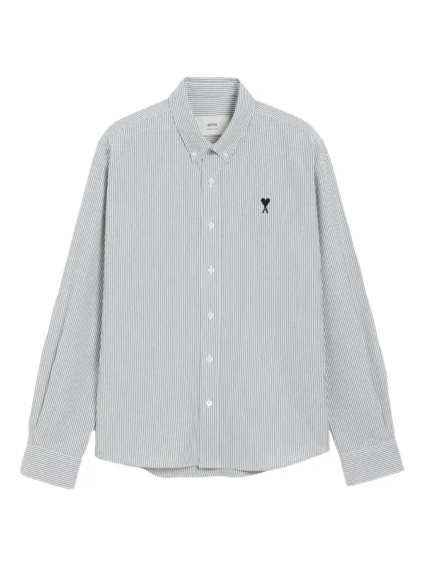 ami prisTシャツ白 AMI Paris logo-embroidered Poplin Shirt | White | FARFETCH GE