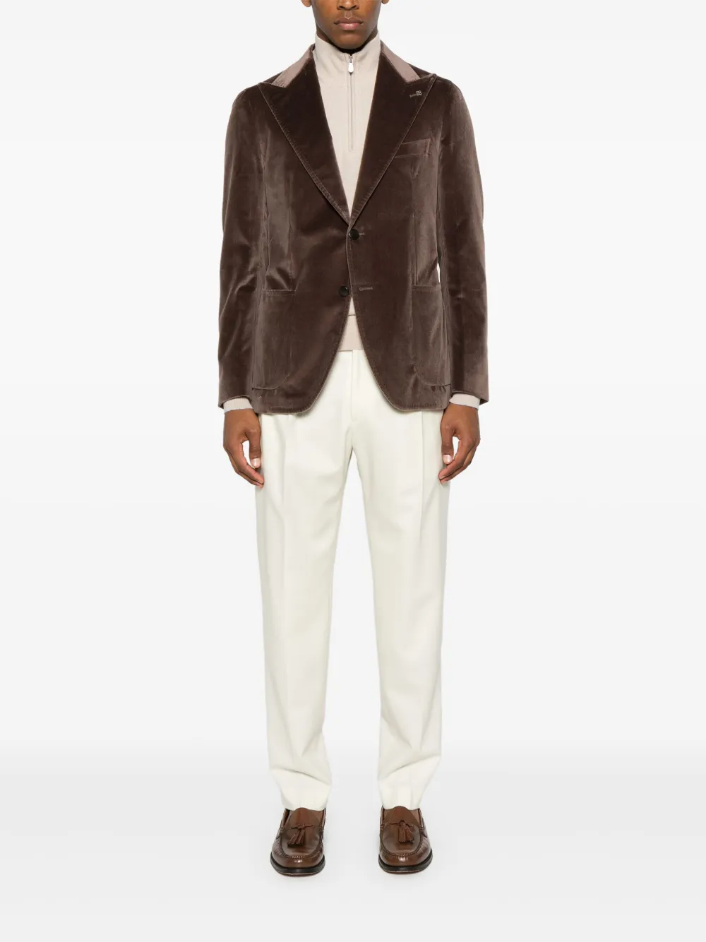Tagliatore Fluwelen blazer met enkele rij knopen Bruin